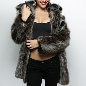 Classic Grey Wolf Faux Fur Coat